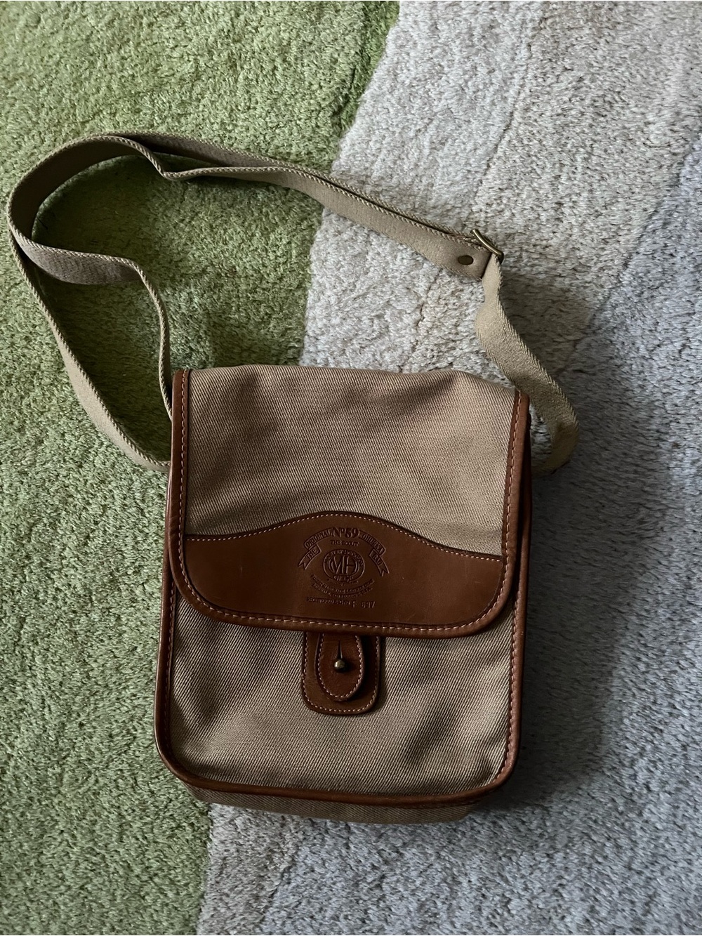 The Original No 59 Ghurka Spectator Bag Tan Leather Crossbody E 1575 w/ Card